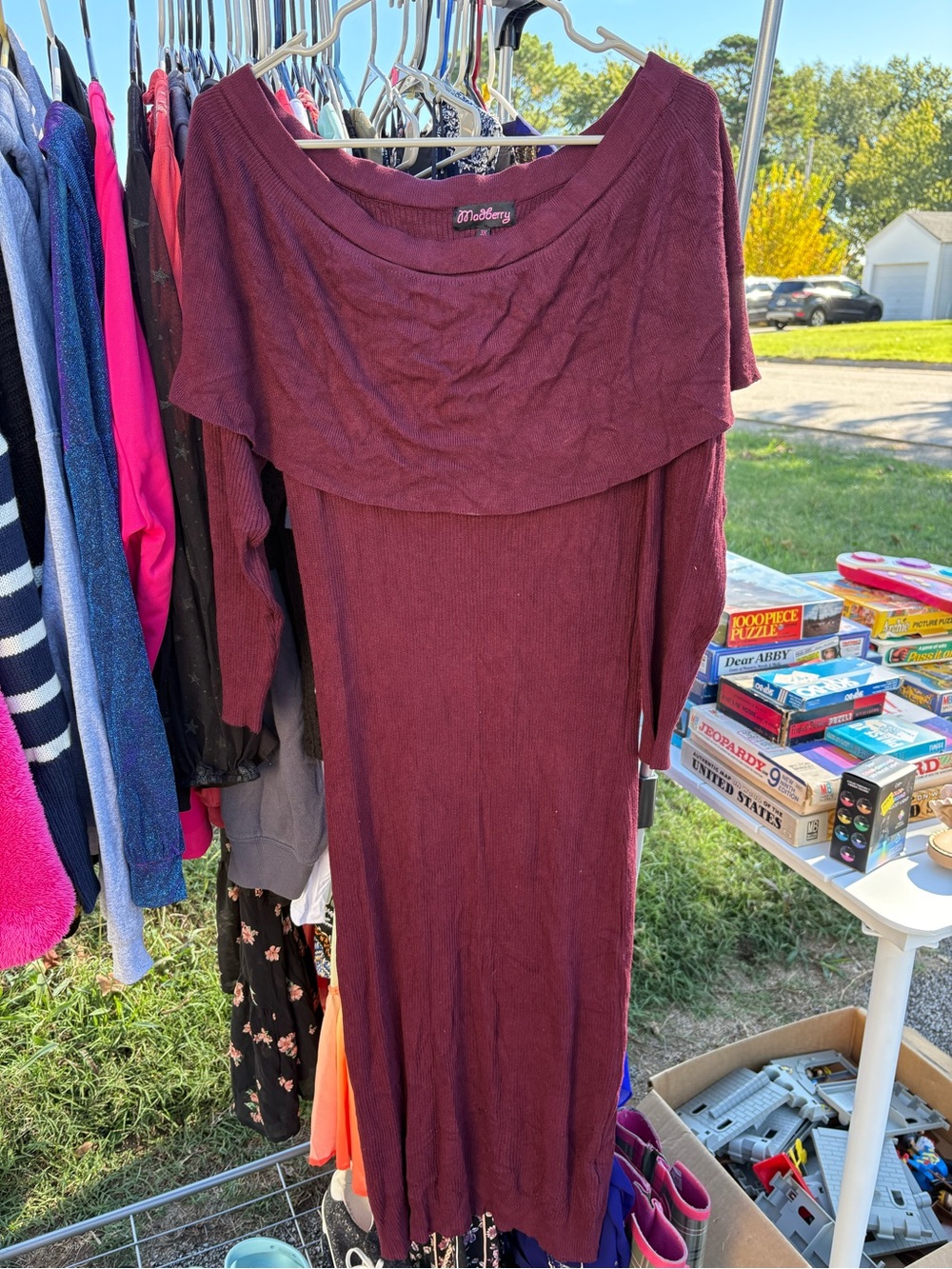 Mossimo Supply Co. Wine Off-Shoulder Maxi Dress